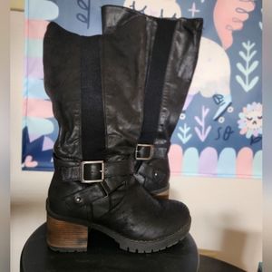 Torrid Knee High Buckle Black Wide Calf  Moto Boots Size 9
